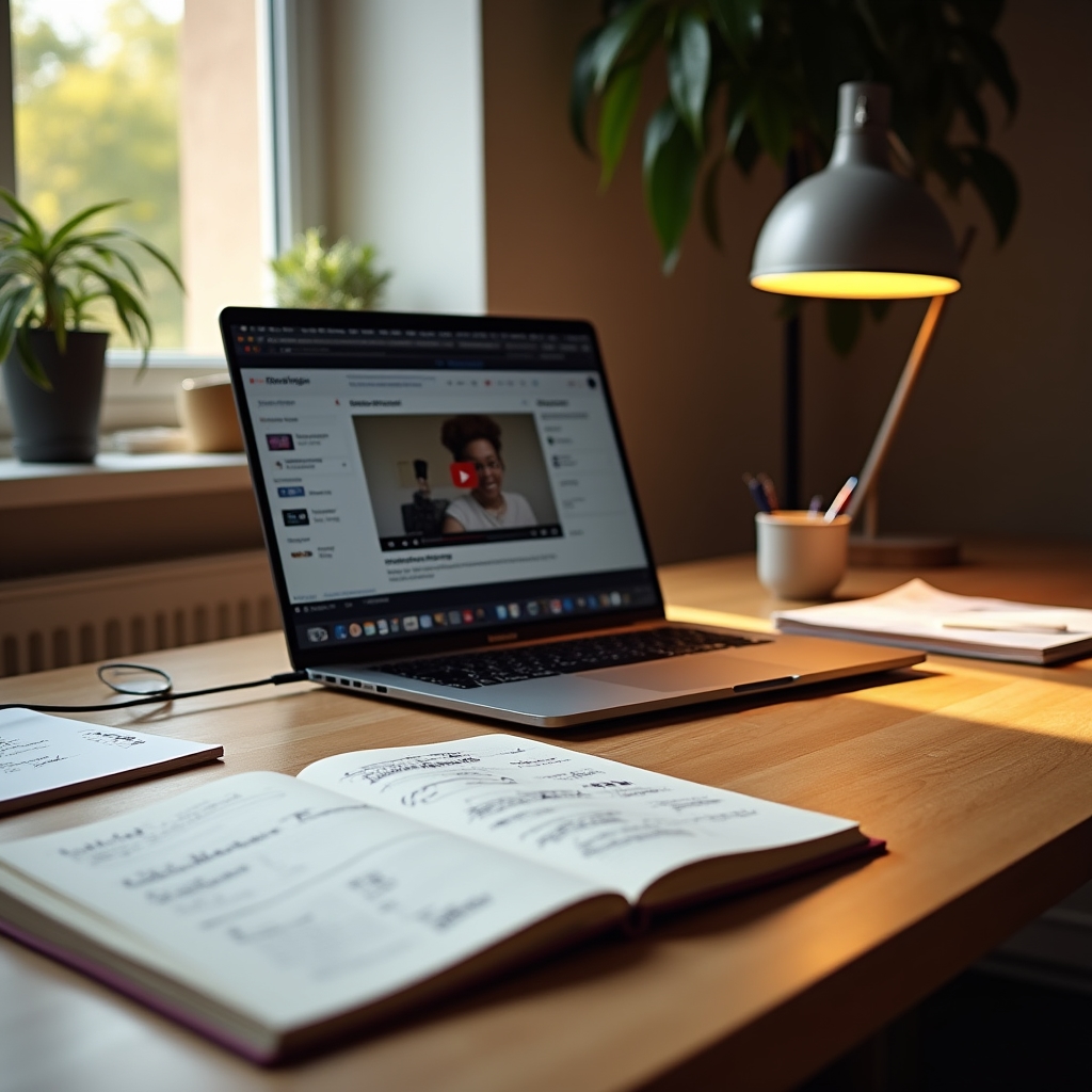 Widok kursu portfolio na ekranie laptopa w nowoczesnym biurze